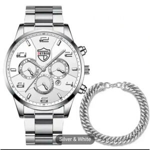 Fashion Men Stainless Steel Watches Man Casual Quartz Wristwatches silver..NWT